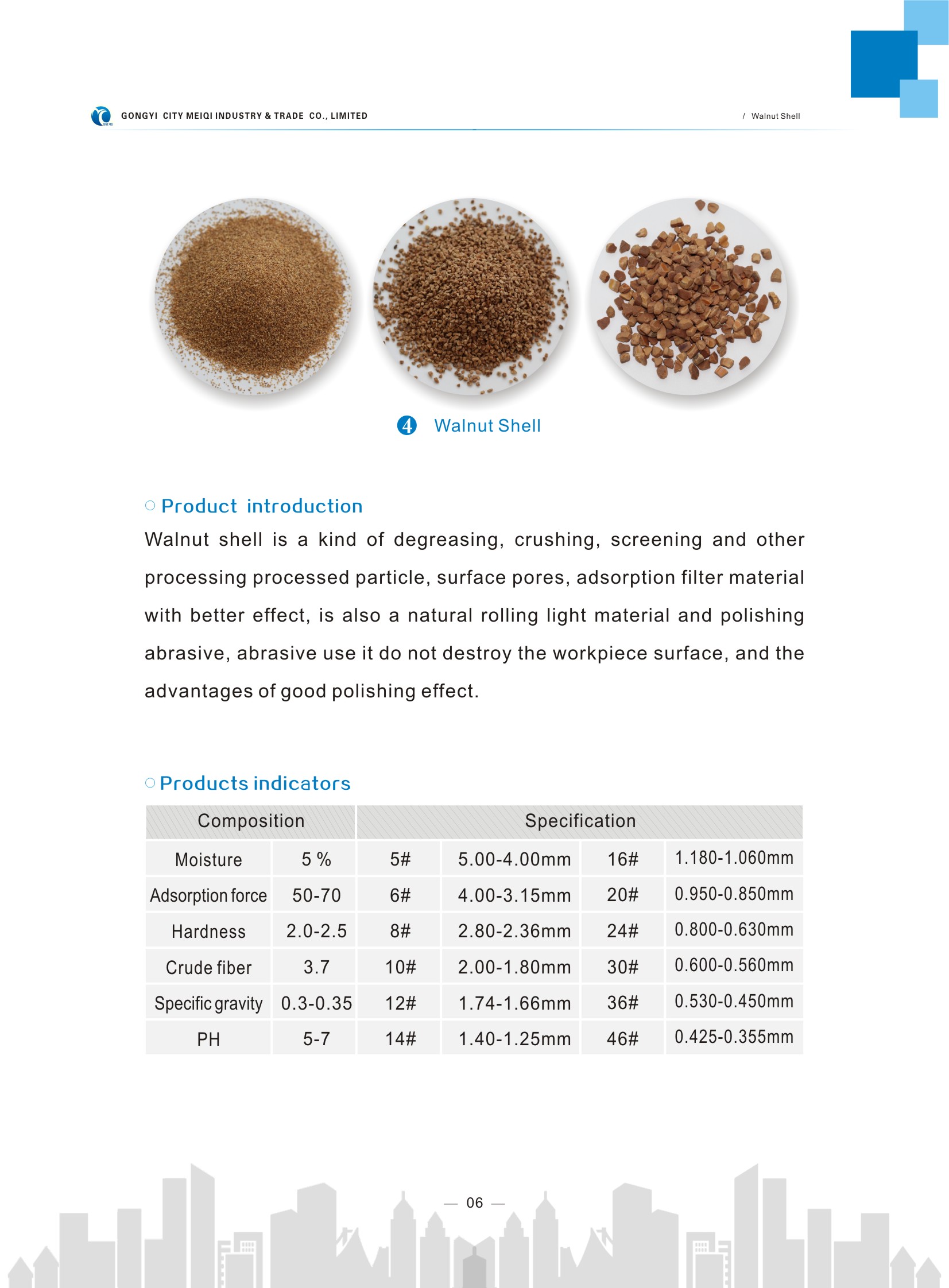 Walnut shell specifications